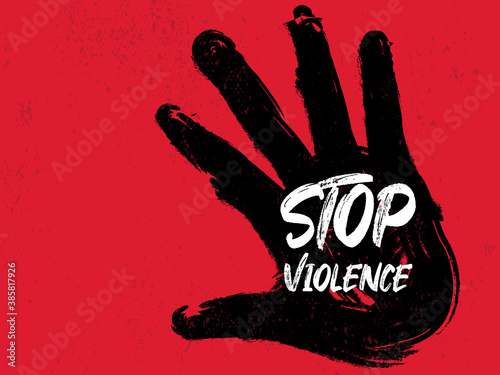 Stop violence grunge vector. Hand sign with hand draw paint brush.