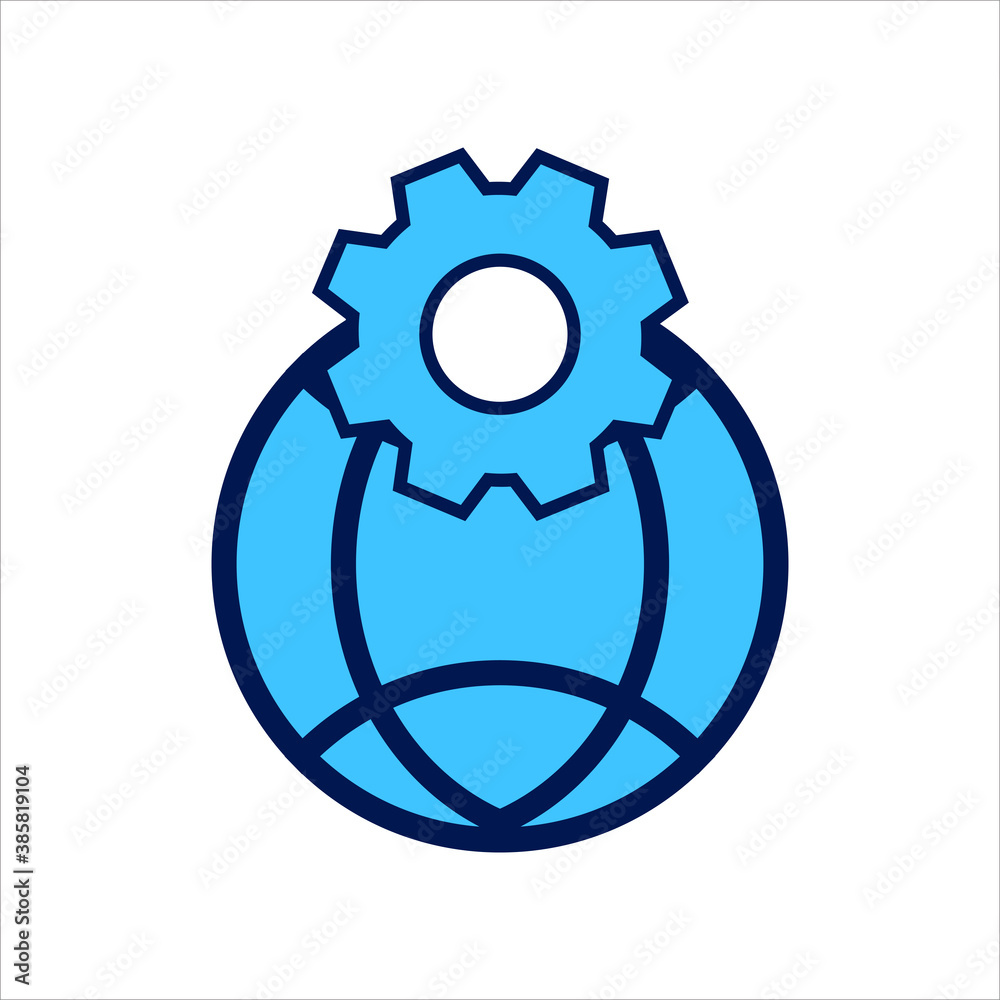 setting icon. setting with globe symbol. Concept of global / network connection . Vector illustration, vector icon concept.