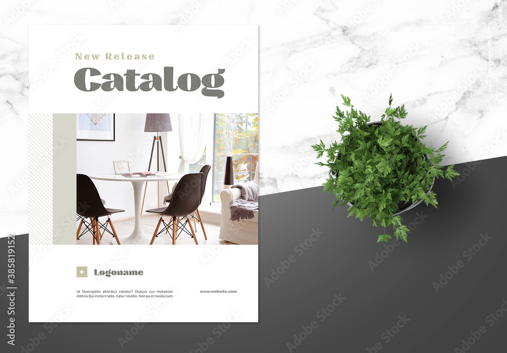 Furniture Home Appliances Catalog Design with Brown Accents Stock