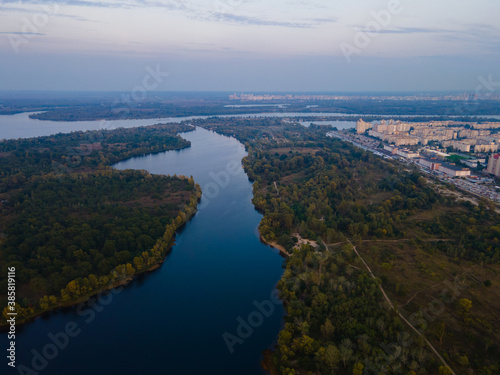 Aerial view of the fresh dnieper river in kiev city