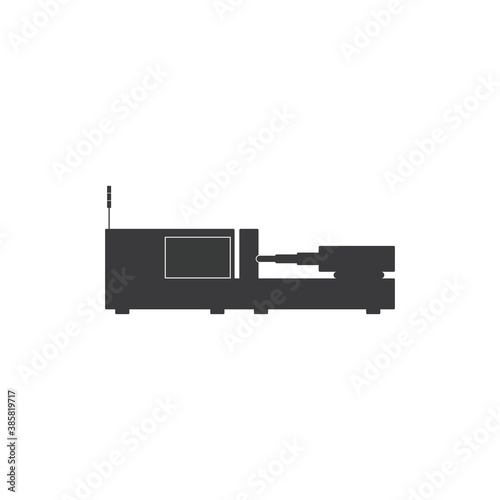 Vector diagram of an electric or hydraulic injection molding machine for plastic and polymer processing.