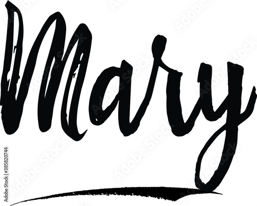  Mary-Female name Modern Brush Calligraphy on White Background