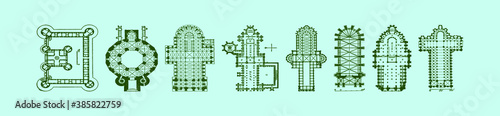 Cathedral floor plans cartoon icon design template with duck and more. vector illustration isolated on blue background