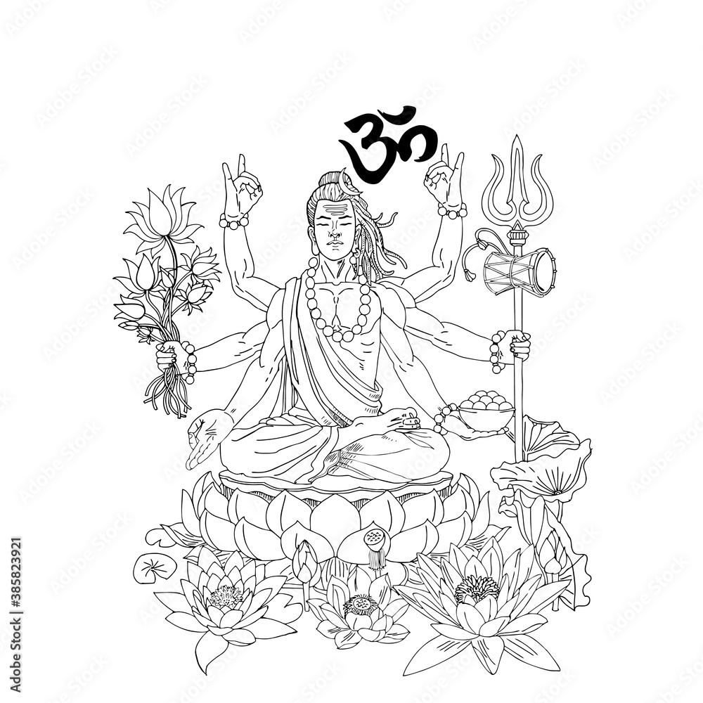 illustration god of shiva and lotus vector tattoo pattern with colorful  background Stock Vector | Adobe Stock