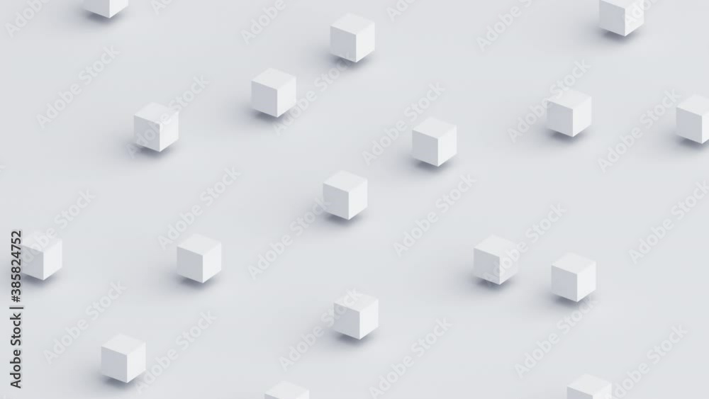 Abstract 3d render, white geometric background with cubes, modern animation, motion design, 4k seamless looped video