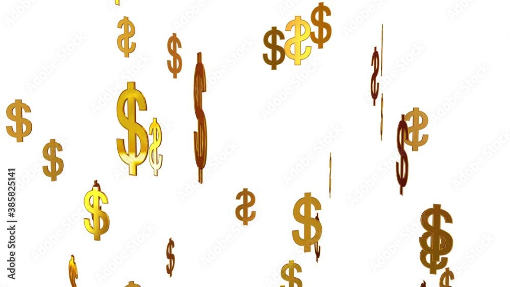 Golden dollar signs isolated on white, loop animation. Golden dollar signs isolated on white, loop animation.