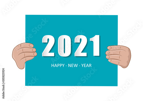 Black board with the inscription Happy New Year 2021. Vector illustration..