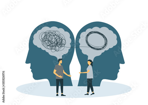 Psychologist consulting patient. Psychotherapy practice, psychological help, psychologist service, private counseling, psychology. Modern flat cartoon style. Vector illustration on white background.