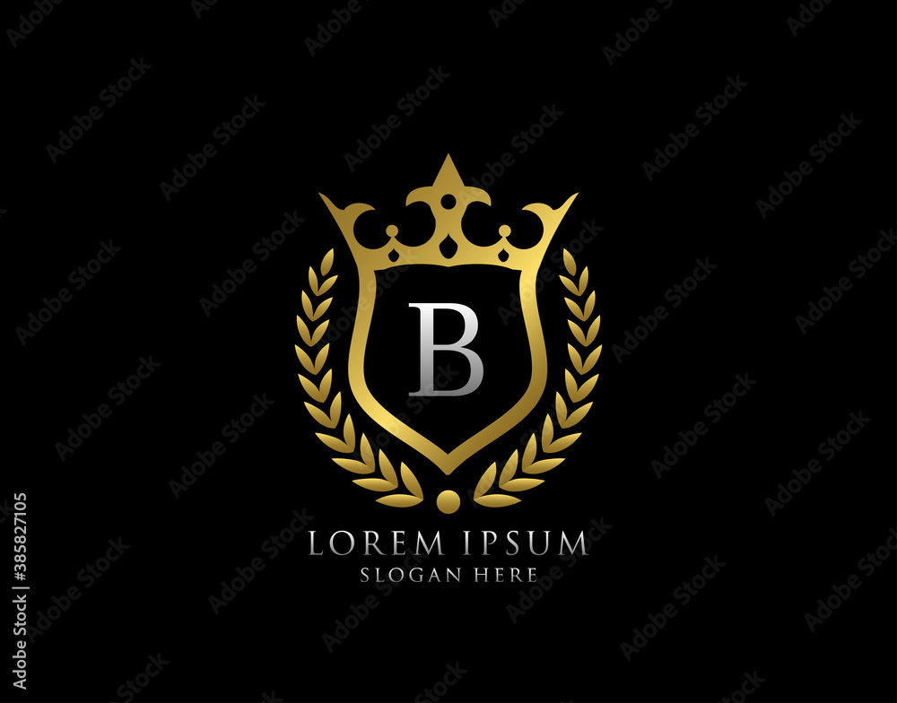 Luxury Monogram B Letter Logo. Classic Gold King Crown badge design for Royalty, Letter Stamp, Boutique, Hotel, Heraldic, Jewelry, Wedding. Luxury Monogram B Letter Logo. Classic Gold King Crown badge design for Royalty, Letter Stamp, Boutique, Hotel, Heraldic, Jewelry, Wedding.