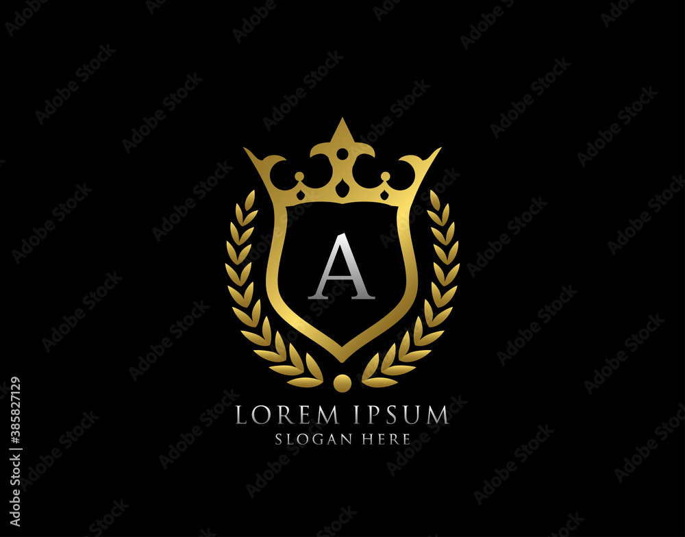 Luxury Monogram A Letter Logo. Classic Gold King Crown badge design for Royalty, Letter Stamp, Boutique, Hotel, Heraldic, Jewelry, Wedding. Luxury Monogram A Letter Logo. Classic Gold King Crown badge design for Royalty, Letter Stamp, Boutique, Hotel, Heraldic, Jewelry, Wedding.