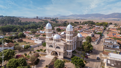 The main Church of Sao Joao Batista do Gloria in Minas Gerais, Brasil. Canastra mountains. Aerial view. photo