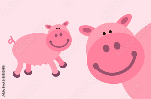 Piggy farm animal smiley face cartoon illustration. This simple happy smiling pig is made of circles, ellipses, and egg shapes. Full vector artwork © Paul