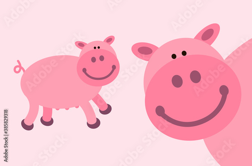 Piggy farm animal smiley face cartoon illustration. This simple happy smiling pig is made of circles, ellipses, and egg shapes. Full vector artwork