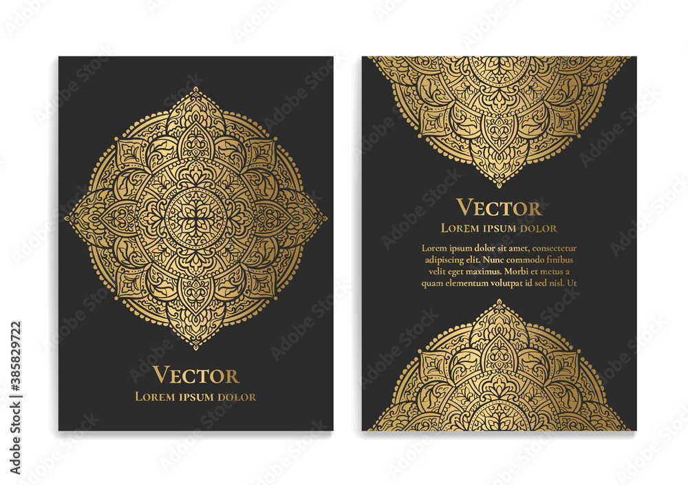 Black and gold luxury invitation card design with vector mandala ...