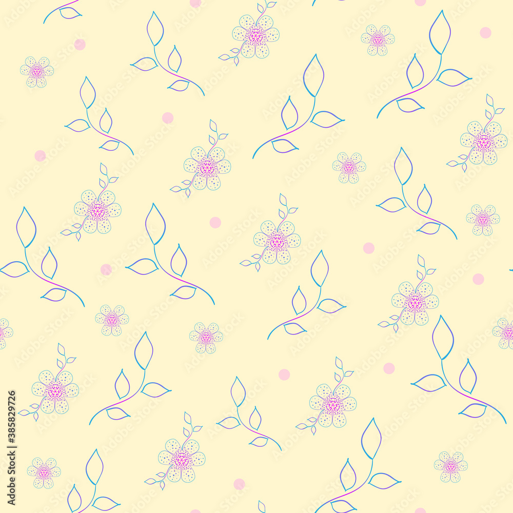 Childrens pattern. Seamless vector floral pattern. Flowers texture. Illustration with delicate flowers and leaves.