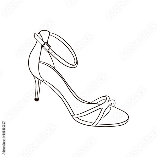High-heeled shoes. Hand drawn vector illustration, isolated on a white background.