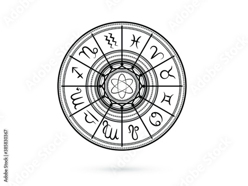 Zodial sign horoscope cirlce on dark blue background. Creative blue background Symbol concept  horoscope graphic trendy design.