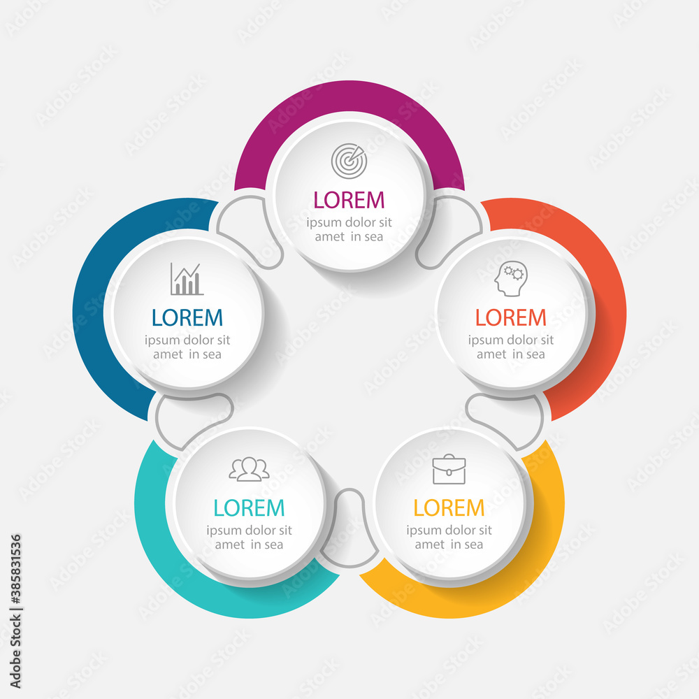 Vector infographic template, circle with 5 steps or options. Data presentation, business concept design for web, brochure, diagram. Vector infographic template, circle with 5 steps or options. Data presentation, business concept design for web, brochure, diagram.