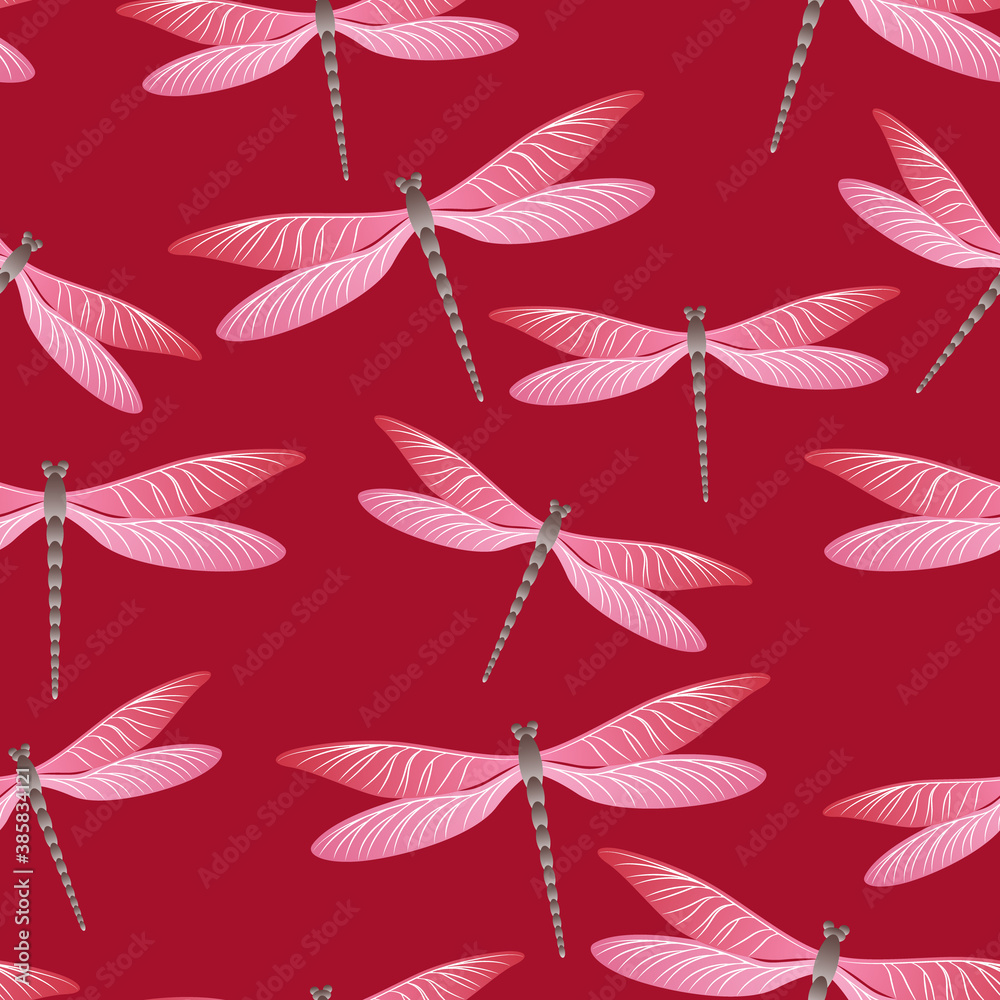 Obraz premium Dragonfly simple seamless pattern. Repeating clothes fabric print with darning-needle insects. 