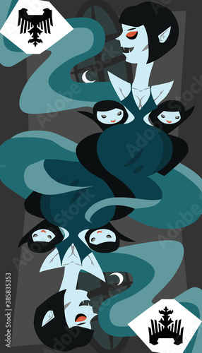 weird sisters Dracula wives playing card illustration vector