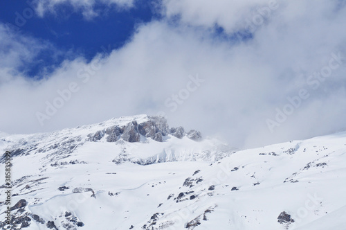 Snow-covered mountains of Arkhyz, Russia. Ski resort in the Caucasus