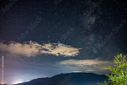 night landscape with mountains with stars