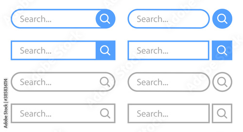 Set of search button, UI elements. Vector template for browsers with search bar and text field. Modern menu for sites and apps.