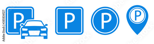 Car parking vector icons. Parking and traffic signs isolated on white background. Vector illustration.