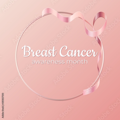 Vector illustration on the theme of women's health, dedicated to breast cancer screening. In soft pink tones with gradients and shining ribon.