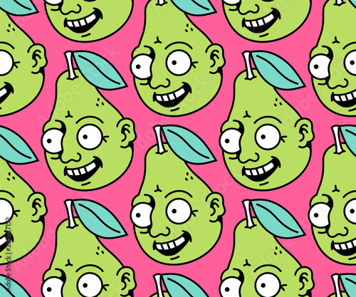 Seamless pattern of curte fancy pears with faces (ID: 385837152)