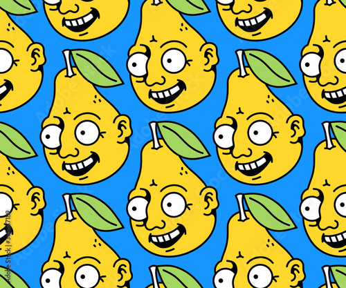 Seamless pattern of cute fancy lemons, fruits with faces (ID: 385837189)
