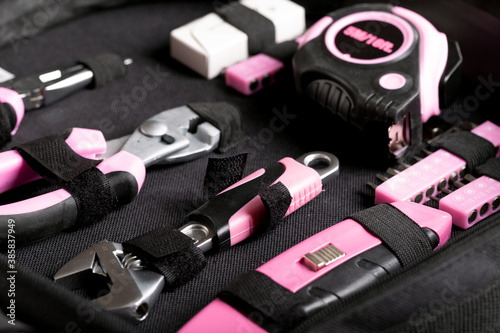 Home master's toolkit with pink handles photo