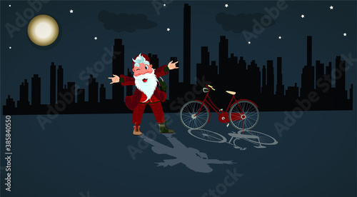 Santa Claus is a hipster on a bike in Miami.