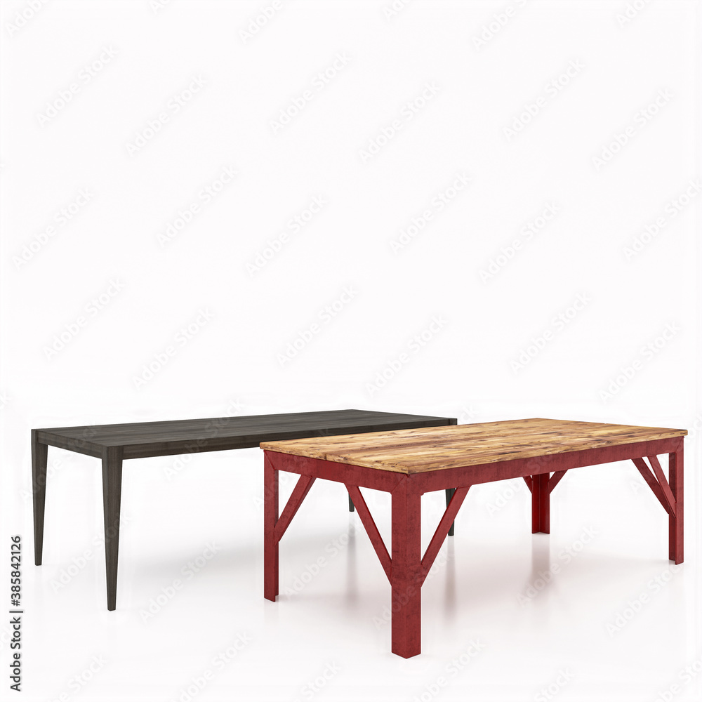 Two Wooden table, metal leg,isolated on white background. 3d render Two Wooden table, metal leg,isolated on white background. 3d render
