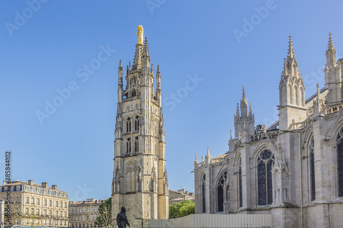 Tour Pey-Berland (Pey Berland Tower, 1440 - 1500), named for its patron Pey Berland, is the separate bell tower of the Bordeaux Cathedral, in Bordeaux at the Place Pey Berland. Bordeaux, France. photo