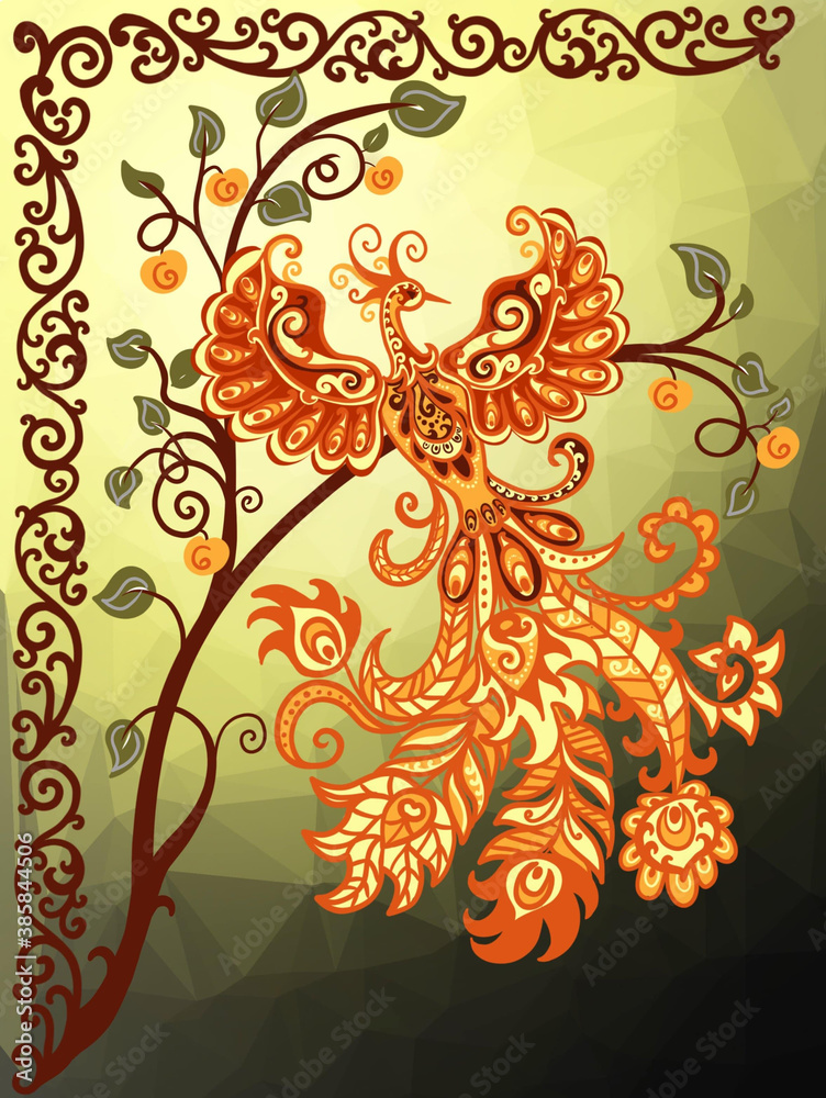 Magic bird Phoenix. Fire bird illustration and character design. The ...