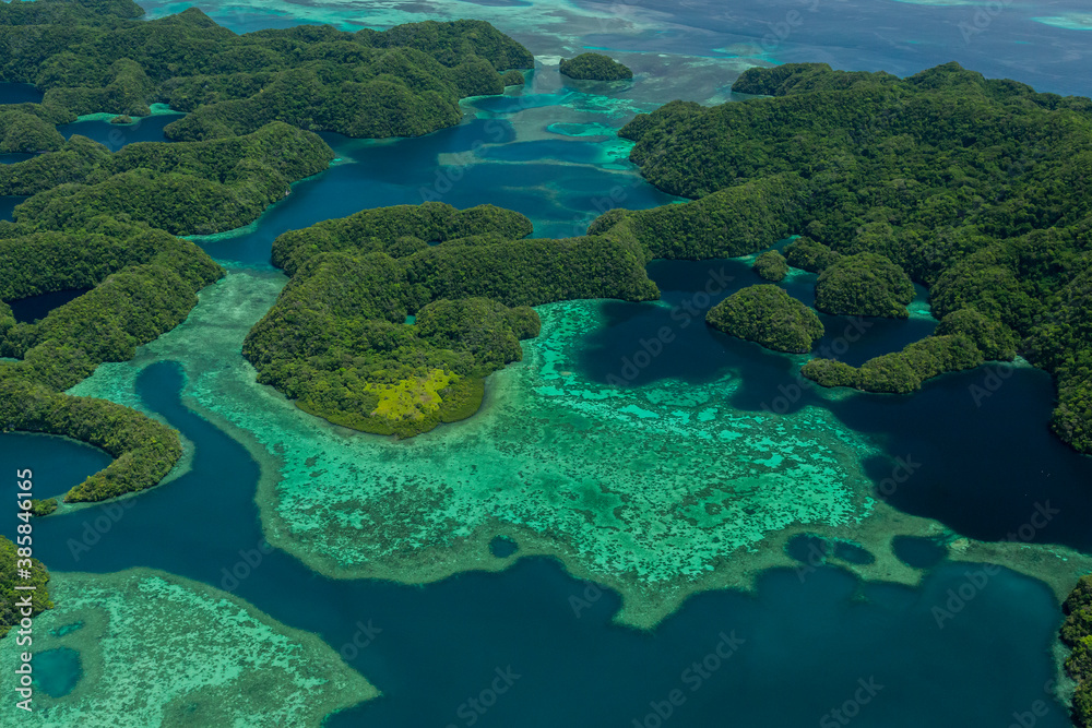 Aerial view of Ngermid bay and rock islands, Palau