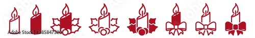 Candle Christmas Icon Set Red | X-mas Candle Icons Illustration Set | Xmas Candles Vector Isolated Collection
