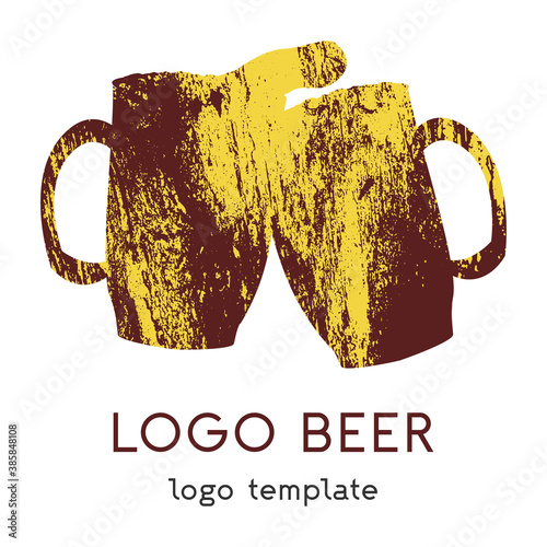 Logo using two beer mugs. The icon of two mugs that clink glasses with each other. It can be used as a logo of bars, restaurants, cafes and other establishments selling beer. Vectr eps illustration.