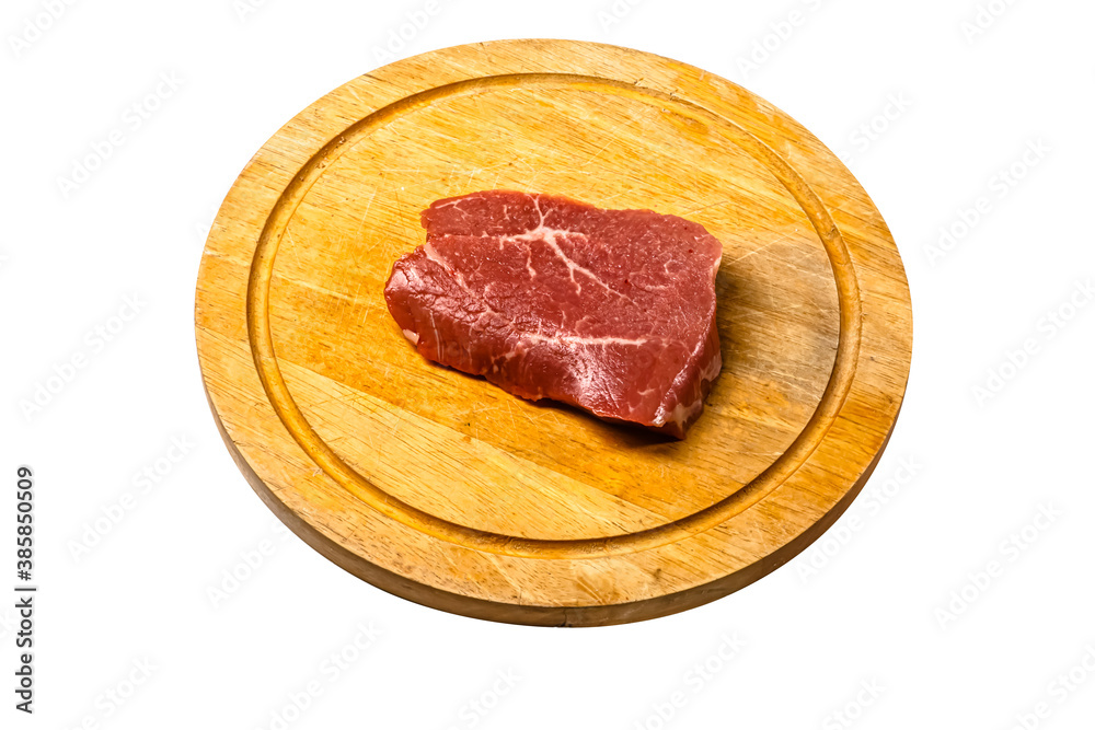 Fototapeta premium Marbled beef steak chilled Parisien Blackangus on a white background. Isolated.
