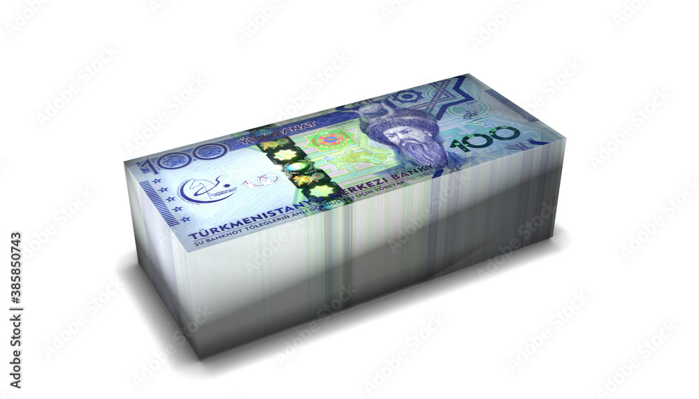 Turkmenistan Manat Money Stack on White Background Turkmenistan Manat Money Stack on White Background
