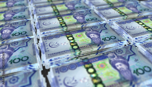Canvas Print 3D Bunch of 100 Turkmenistan Manat Money Banknote