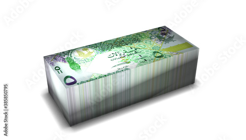 Qatar Riyals Banknotes Money Stack on White Background photo