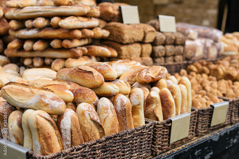 Traditional bread and baguettes in the Jerusalem market, Israel.