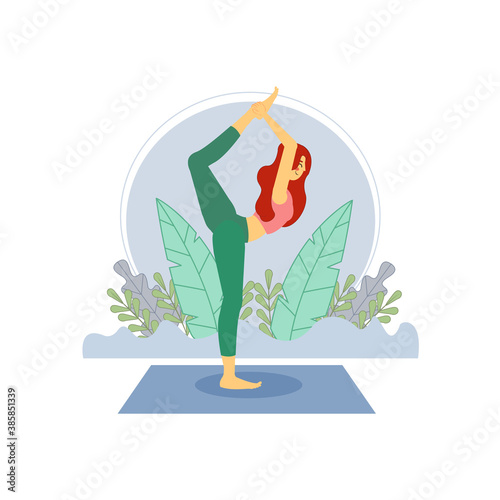 Woman practicing yoga at home. Healthy lifestyle - Vector