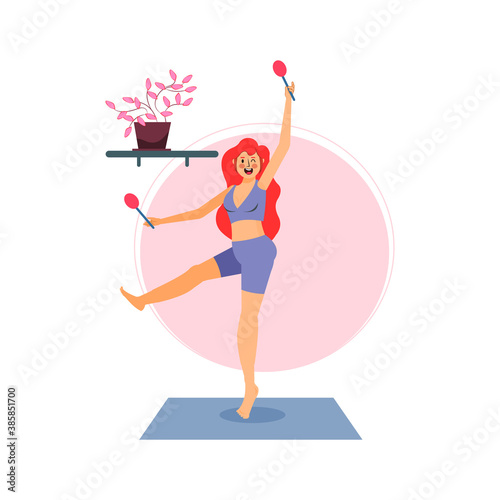 Isolated woman practicing rhythmic gymnastics. Healthy lifestyle - Vector