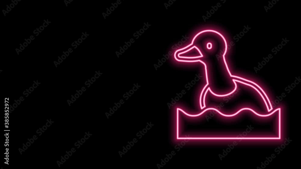 Glowing neon line Flying duck icon isolated on black background. 4K Video motion graphic animation Glowing neon line Flying duck icon isolated on black background. 4K Video motion graphic animation