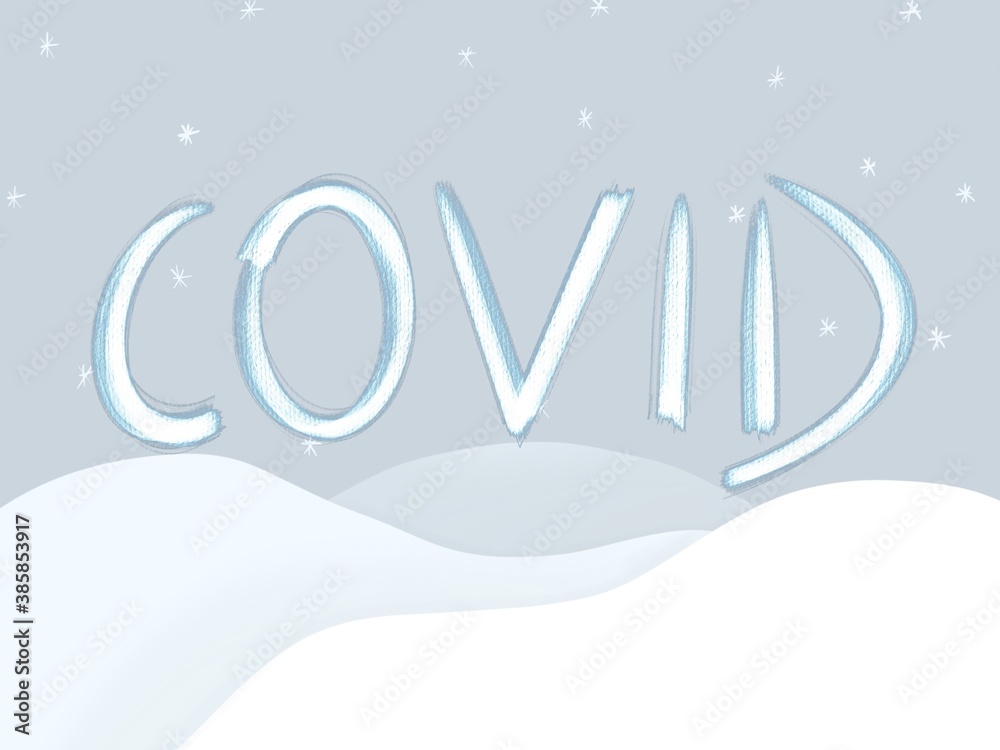 Tekst covid w zimowej scenerii, napis ze śniegiem w tle Tekst covid w zimowej scenerii, napis ze śniegiem w tle