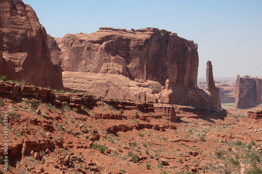 Rock formations in a canyon in Arches