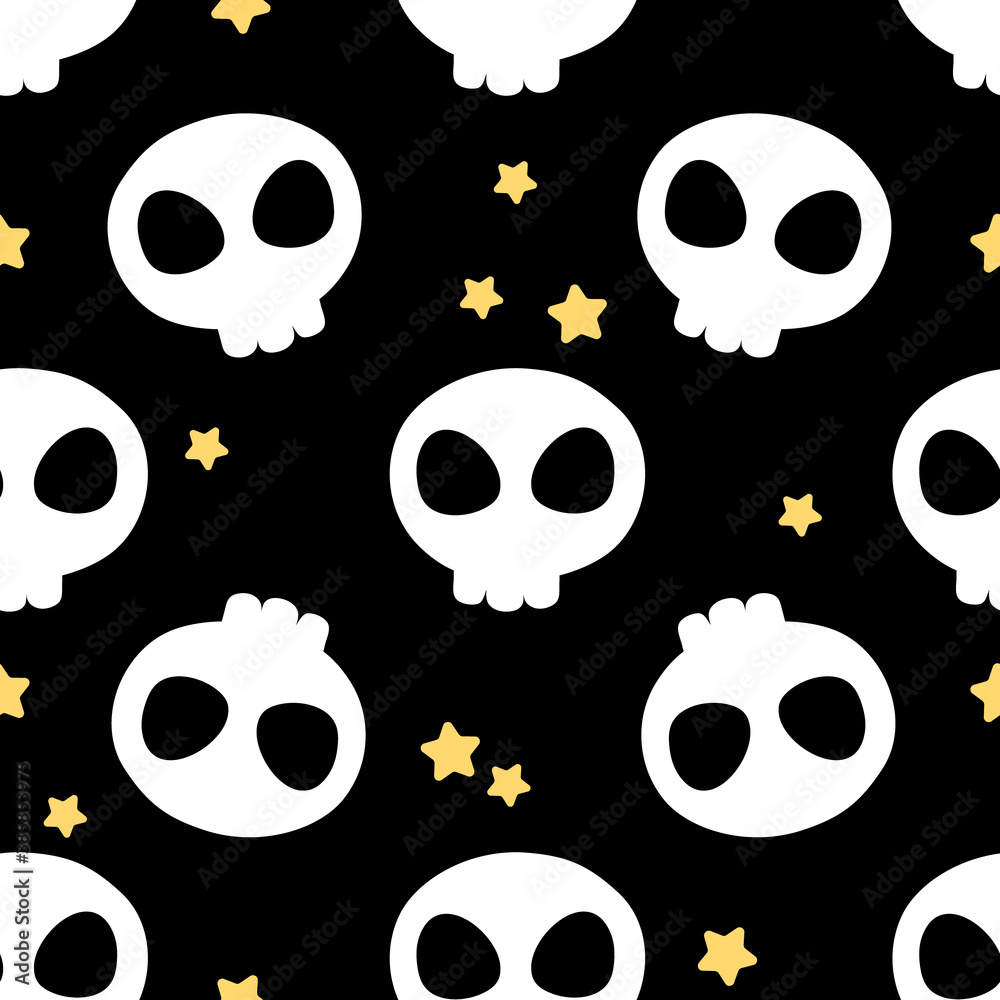 Skuls vector seamless pattern. Halloween or the day of the Dead print in cartoon style Skuls vector seamless pattern. Halloween or the day of the Dead print in cartoon style